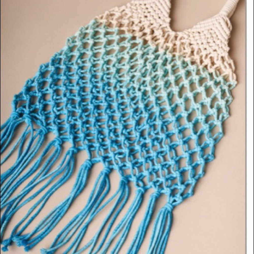 Turquoise Blue Cotton Net Fringe Fashion purse - Picture 2 of 3